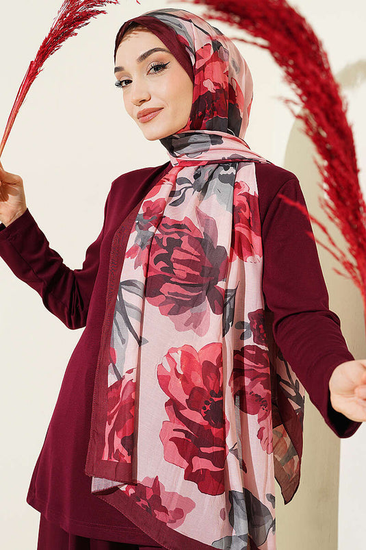 Gardenya Muster Bambus Crêpe Schal Bordeaux