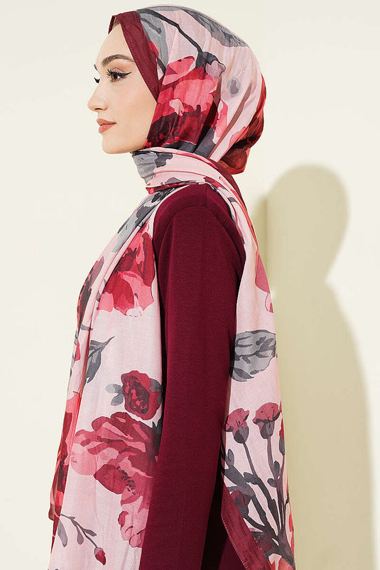 Gardenya Muster Bambus Crêpe Schal Bordeaux