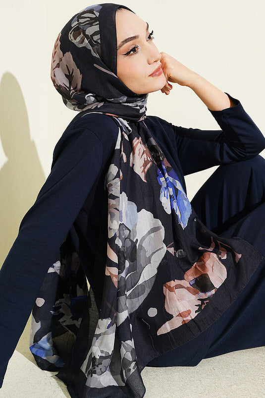 Gardenya Muster Bambus Crêpe Schal Marineblau