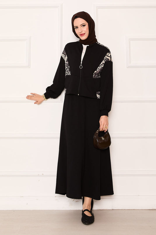 Ensemble crop top et jupe garnis détails noir