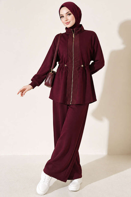 Ensemble De Tunique En Maille Violette Avec Ceinture