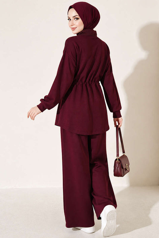 Ensemble De Tunique En Maille Violette Avec Ceinture