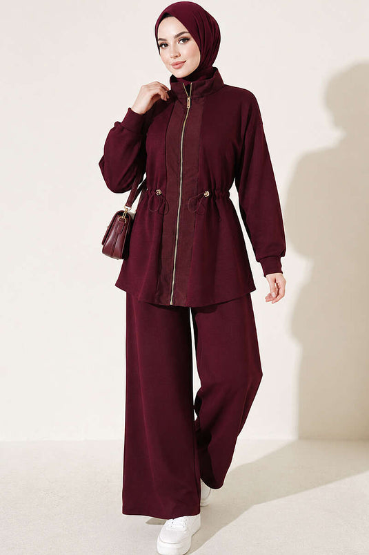 Ensemble De Tunique En Maille Violette Avec Ceinture