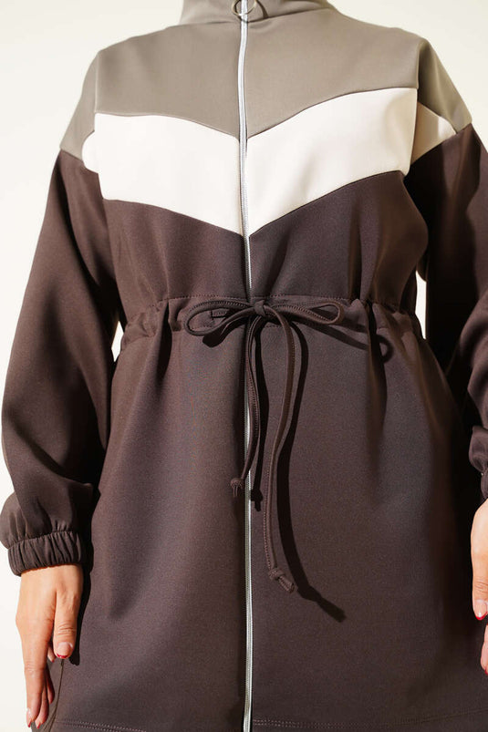 Garnili Waist Tunnel Scuba Two-Piece Set, Dark Brown