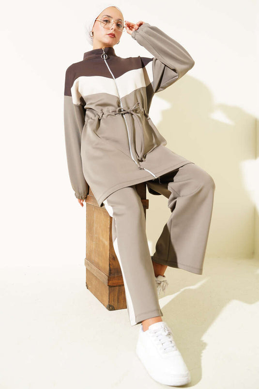 Zweiteiliges Scuba-Set mit tailliertem Tunnelzug, Nerz