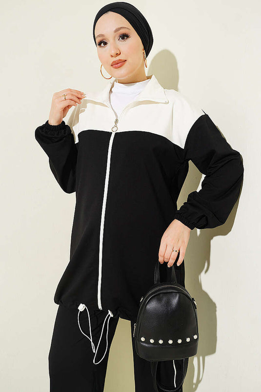 Completo Due Pezzi In Maglia Con Polsini Neri