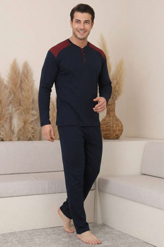 Garnili Pyjama Homme Grande Taille Bleu Marine Bordeaux