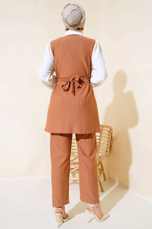 Costume Double Garni Rayé Camel