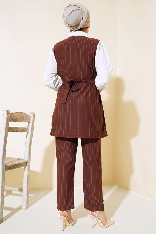 Ensemble Double Rayé Garni Marron