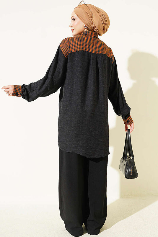 Karierte Strickbluse In Tabak