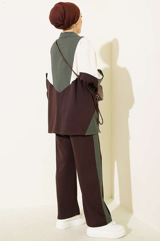 Brown Basic Two-Piece Set With Zipper And Knit