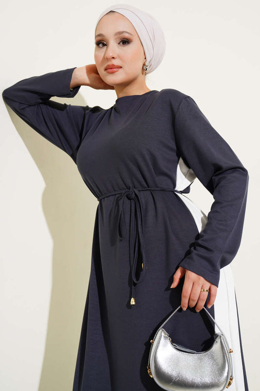 فستان لويشا مع حزام حبل مزخرف، دخاني