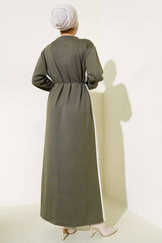 Loysha Kleid mit Seilgürtel und Garnierung in Khaki