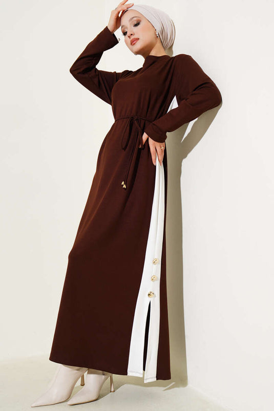 Garnished Rope Belted Loysha Dress Brown