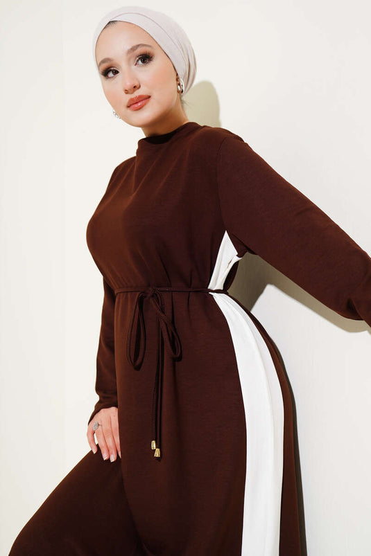 Garnished Rope Belted Loysha Dress Brown