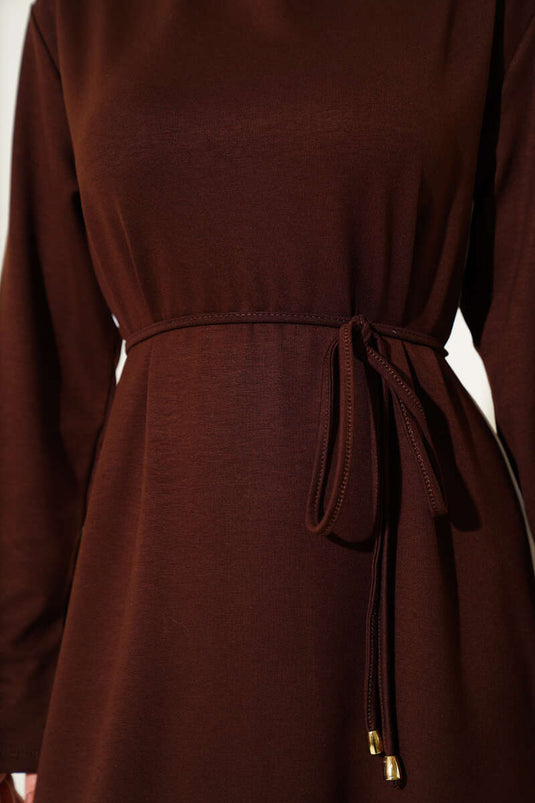 Garnished Rope Belted Loysha Dress Brown