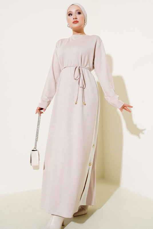 Garnished Rope Belted Loysha Dress Stone