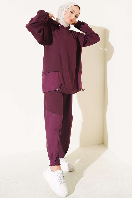 Ensemble De Pantalon Avec Hoodie En Tricot Et Châle Violet