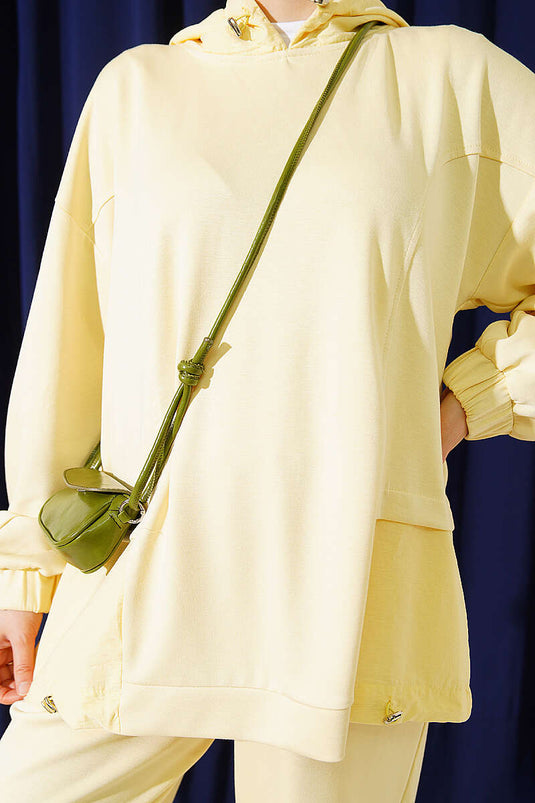Knitted Hooded Salwar Two-Piece Set Yellow