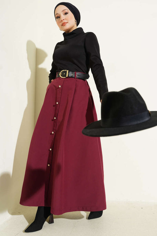 Kleid mit Ziergürtel, burgunderrot