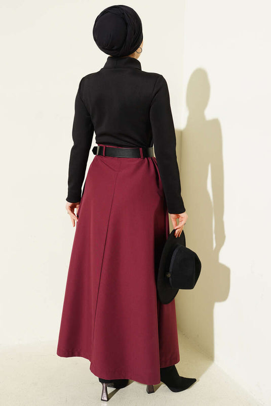 Kleid mit Ziergürtel, burgunderrot