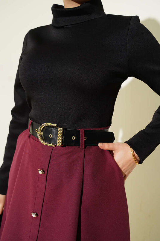 Kleid mit Ziergürtel, burgunderrot