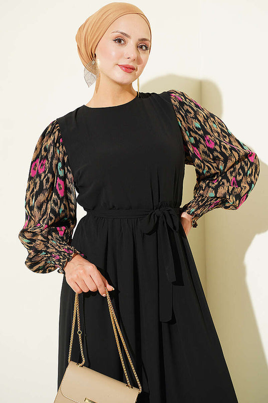 Robe En Chiffon À Manches Brodées Et Motif Latte