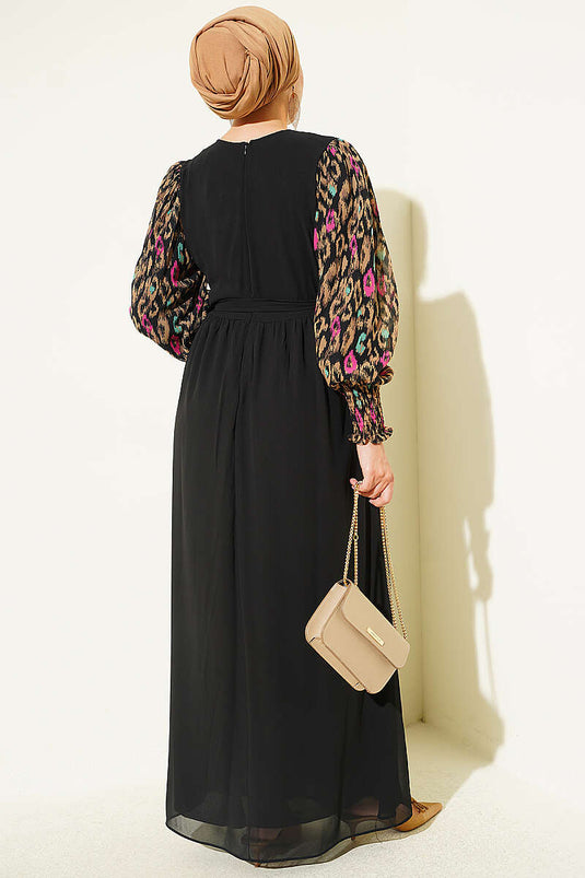Robe En Chiffon À Manches Brodées Et Motif Latte