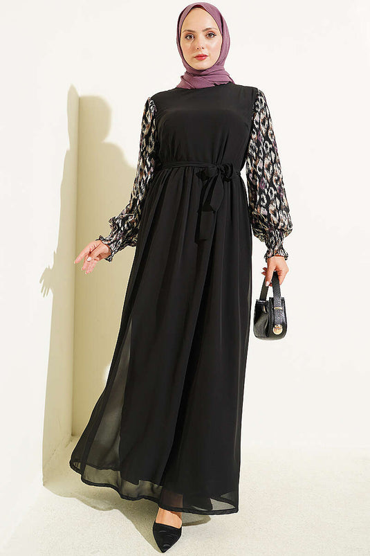 Abito In Chiffon Viola Con Maniche A Maglia