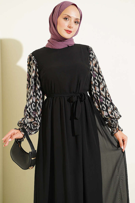 Abito In Chiffon Viola Con Maniche A Maglia