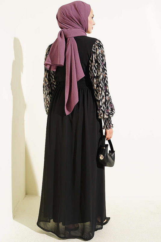 Abito In Chiffon Viola Con Maniche A Maglia