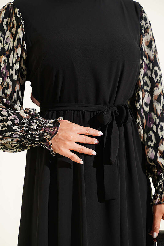Abito In Chiffon Viola Con Maniche A Maglia