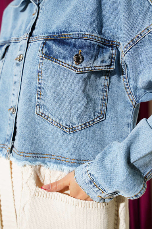 Garnished Denim Knit Cardigan Denim Blue