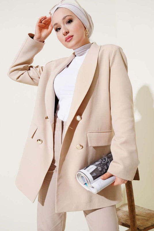 Veste croisée beige garnie