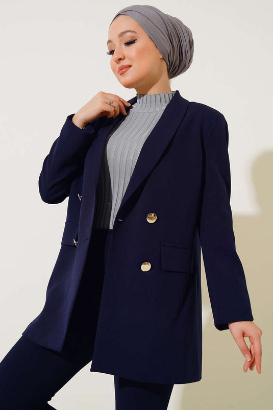 Navy Blue Blazer with Garnish