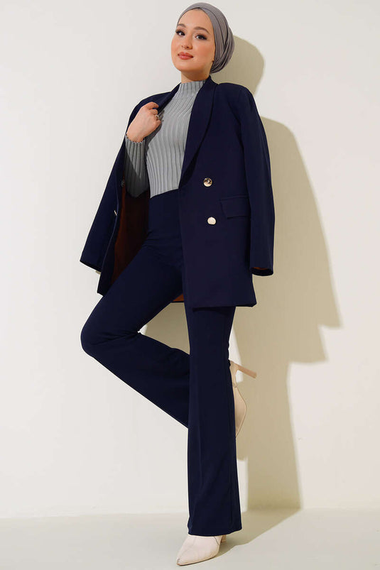 Navy Blue Blazer with Garnish