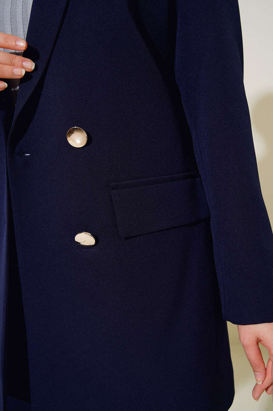 Navy Blue Blazer with Garnish