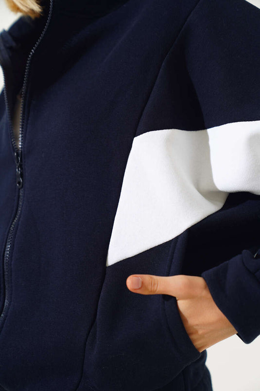 Gilet court décontracté à trois fils bleu marine orné