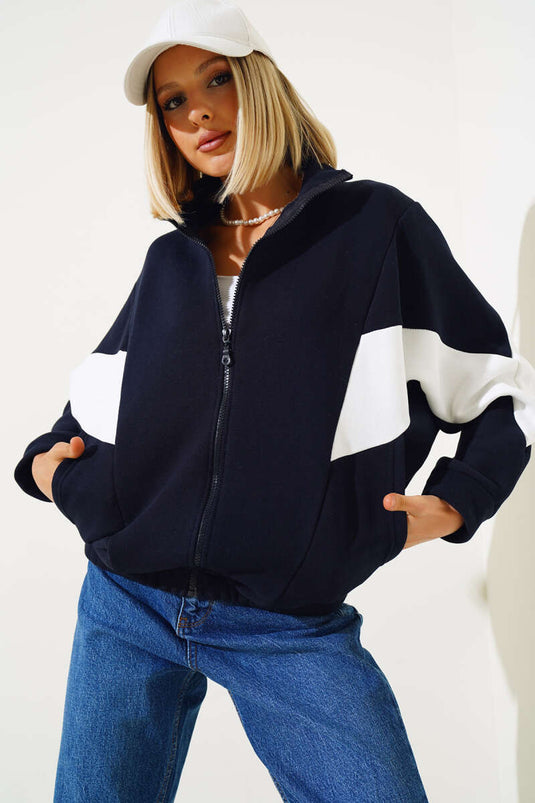 Gilet court décontracté à trois fils bleu marine orné