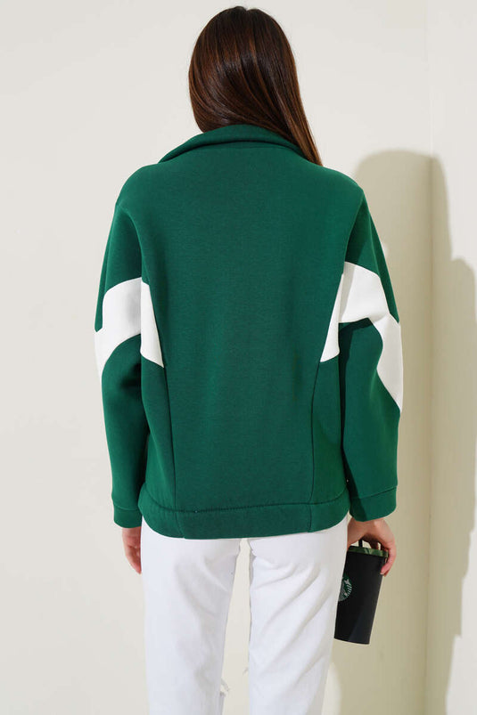 Gilet court décontracté à trois fils vert orné