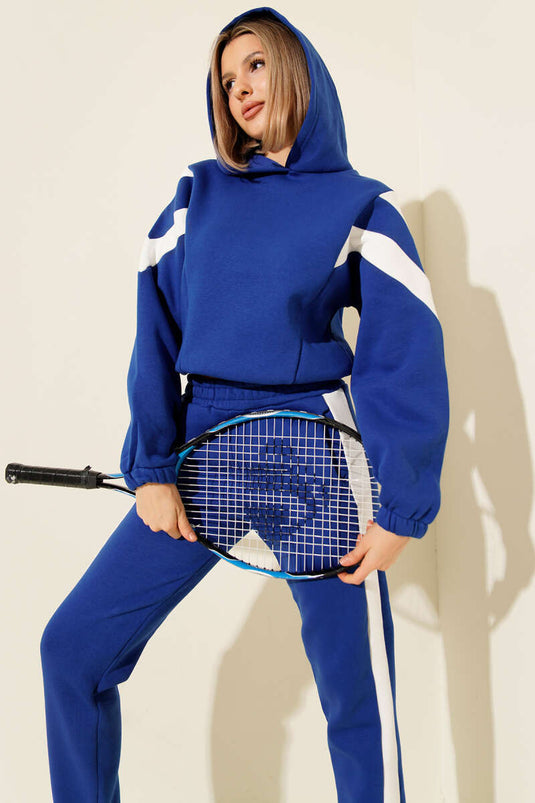 Embellished Three-Thread Sweatshirt Set (Navy Blue)