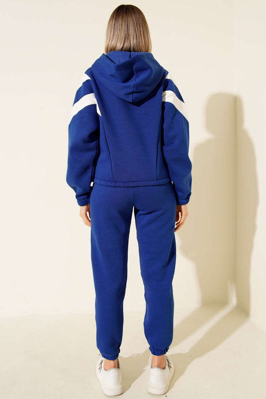 Embellished Three-Thread Sweatshirt Set (Navy Blue)