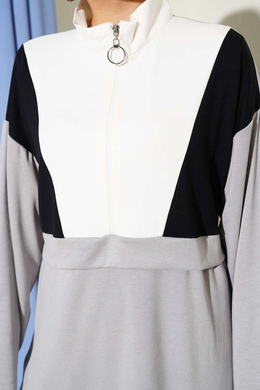 Zweiteiliges Set mit Zierborte und halbem Reißverschluss, Grau