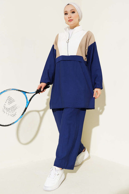 Garnili Yarım fermuarlı İkili Takım Lacivert