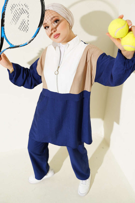 Garnili Yarım fermuarlı İkili Takım Lacivert