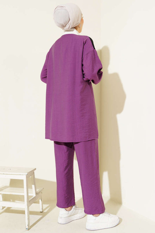 Zweiteiliges Set mit dekorativem Halbreißverschluss, Magenta.