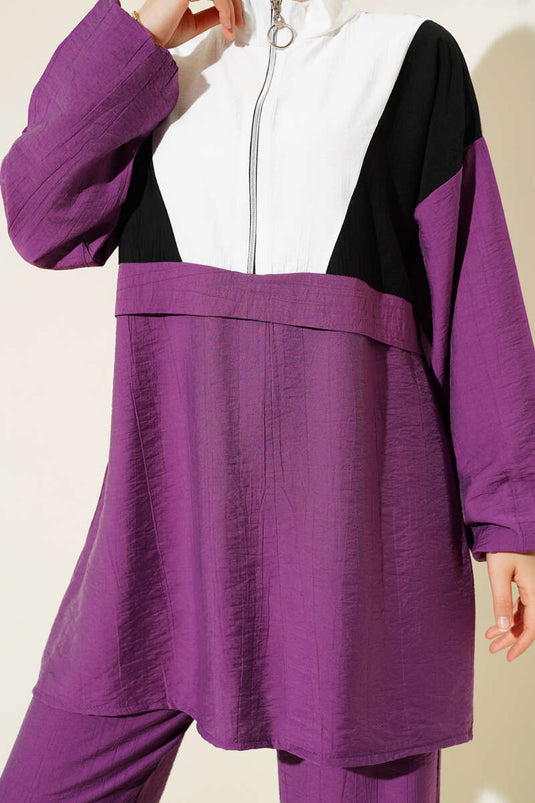 Zweiteiliges Set mit dekorativem Halbreißverschluss, Magenta.