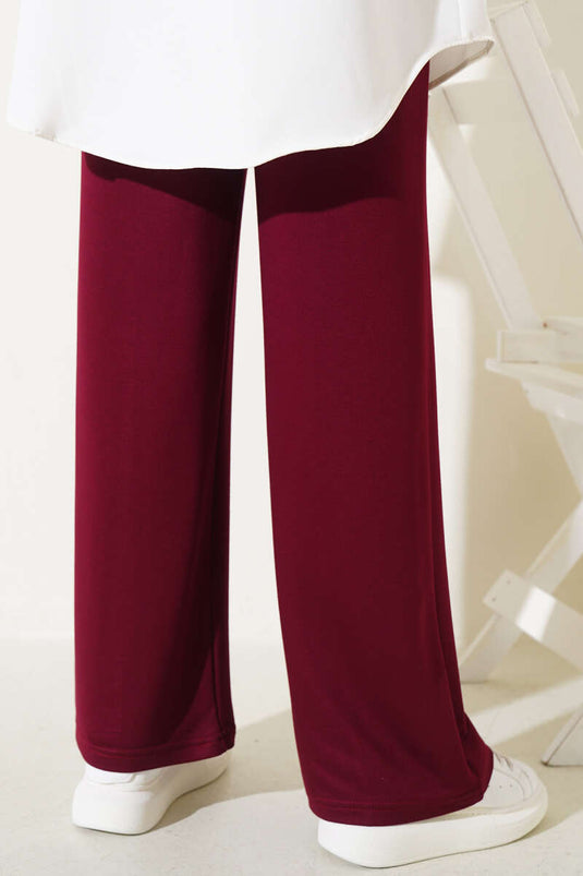 Wide Waistband Elasticated Trousers with Zipper Burgundy