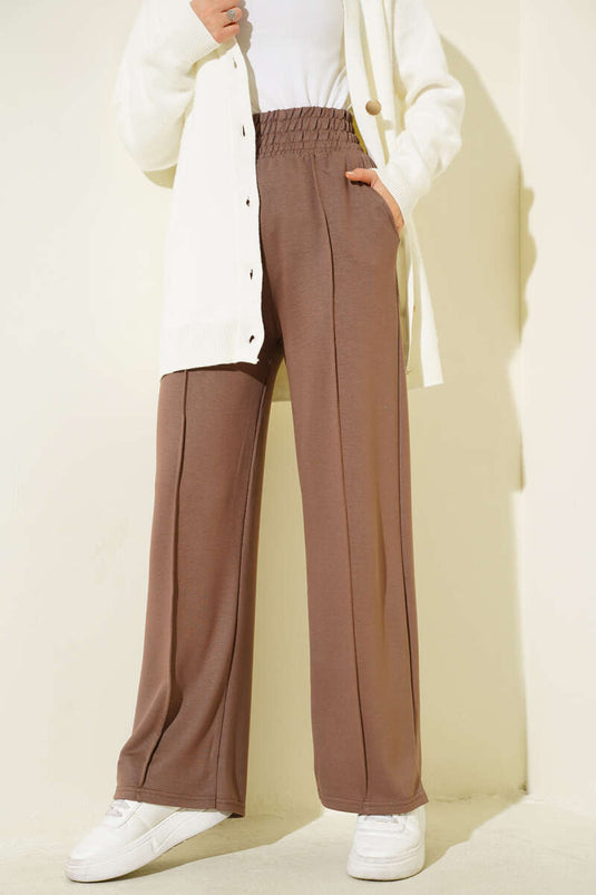 Geniş Bel Lastikli Çımalı Pantolon Vizon