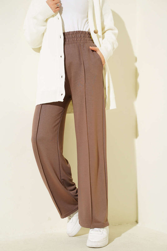 Geniş Bel Lastikli Çımalı Pantolon Vizon